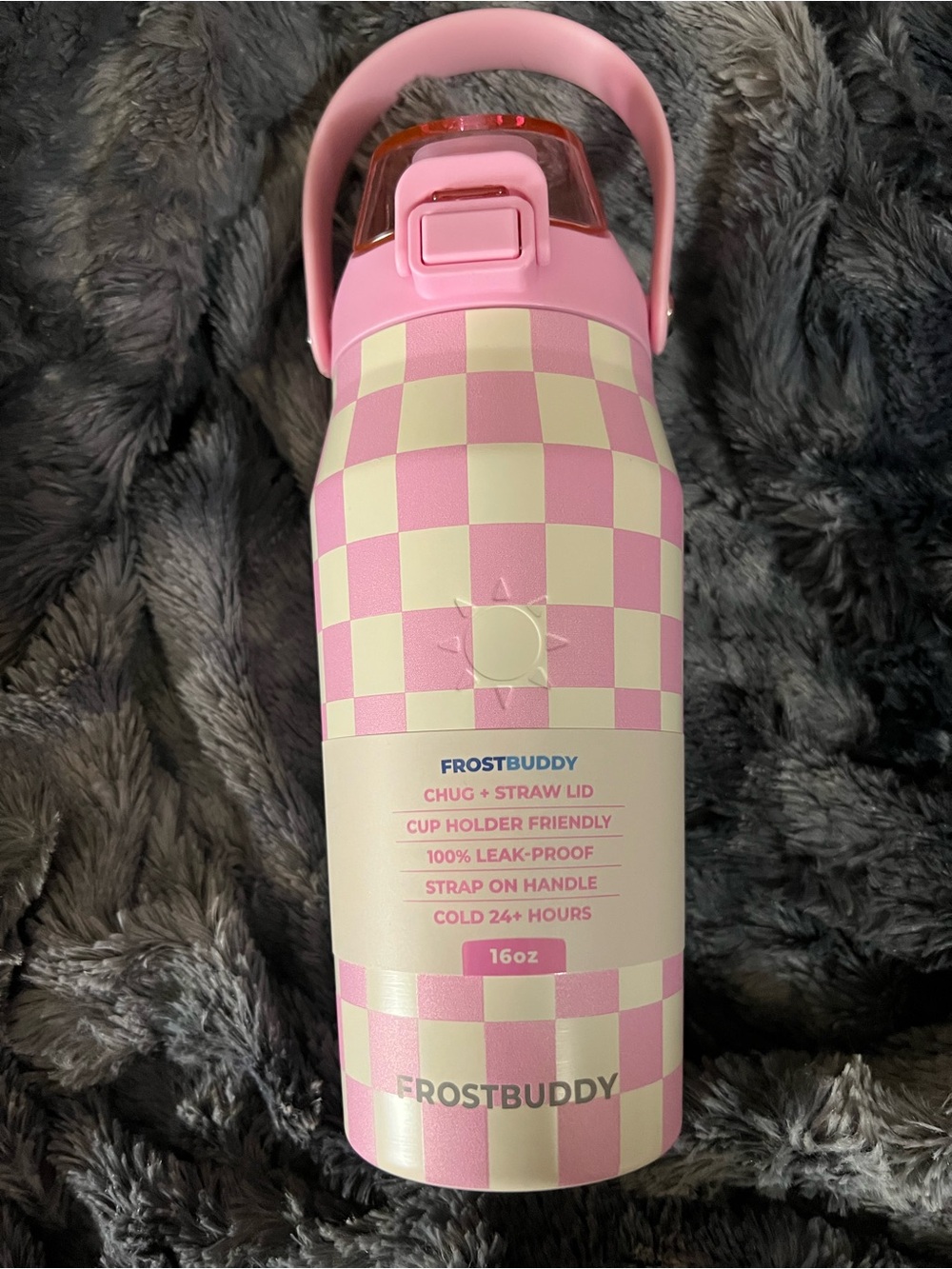 New! Bottle buddy 16oz pink checkered